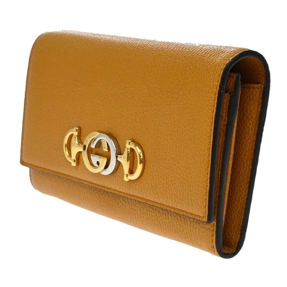 GUCCI GG Logo Horsebit Bifold Long Wallet Leather Yellow Italy 32EF698 - Picture 2 of 15